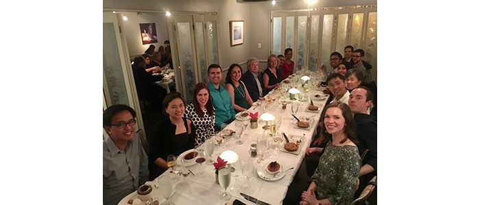 Lab members at dinner table