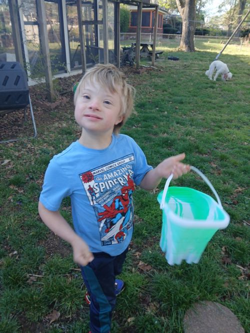 Logan wearing a Spider-Man T-shirt