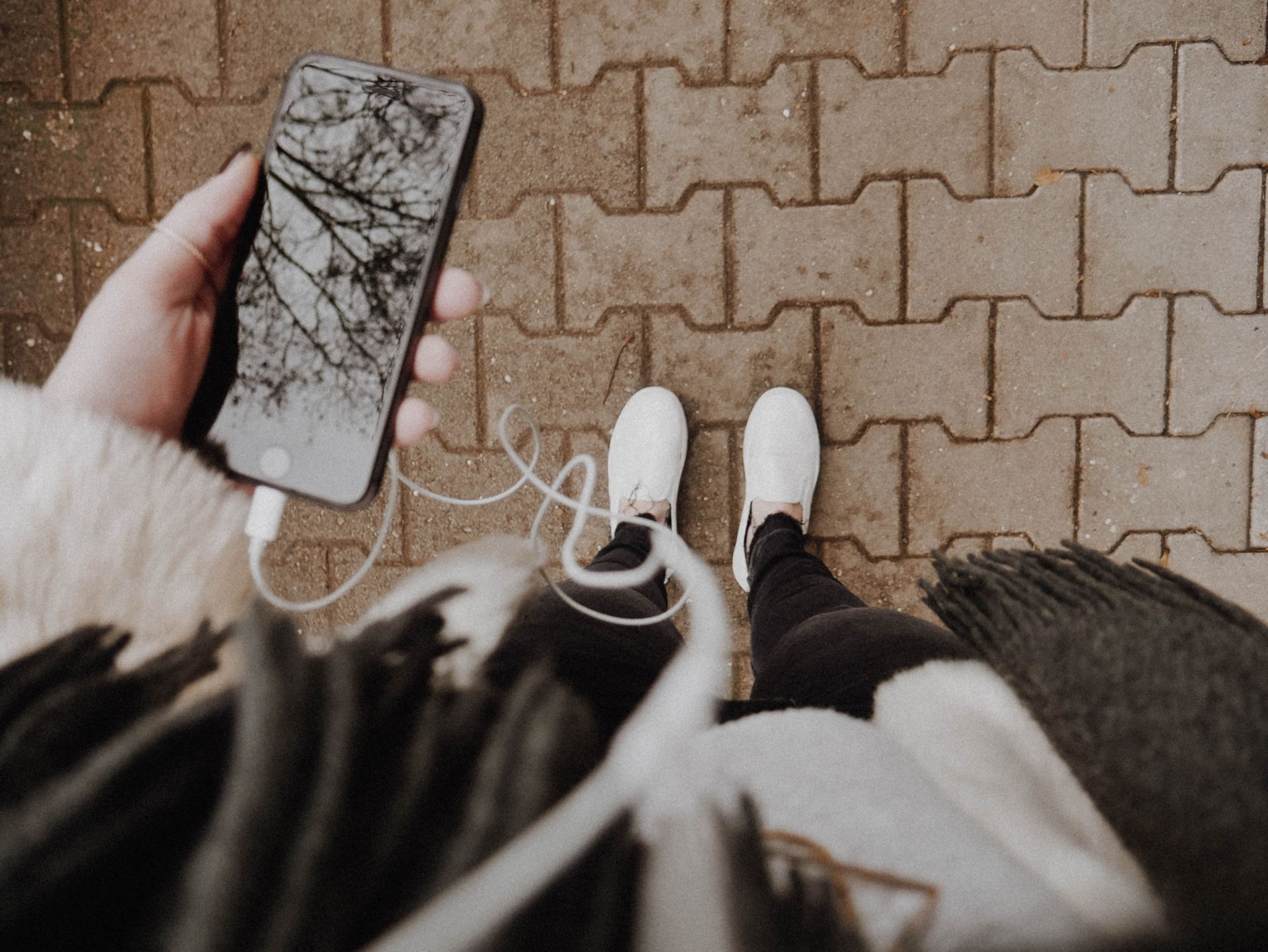 Woman listening to podcast