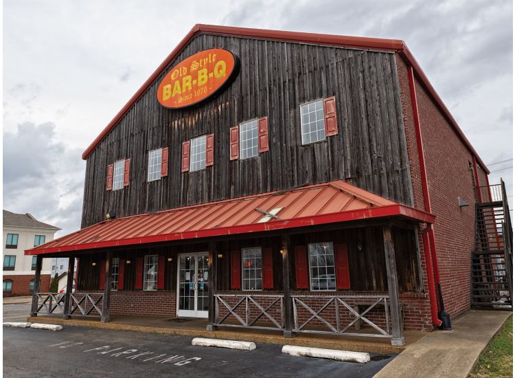 Photo of barn-like exterior of the restaurant