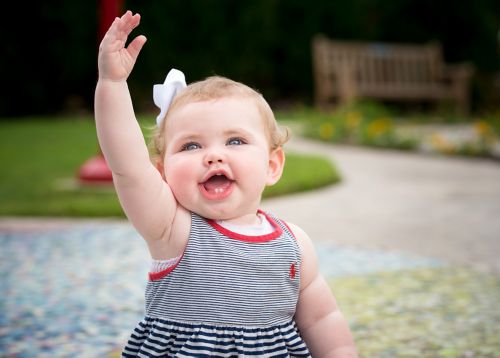 As part of normal communication development, your child may uses simple gestures, like shaking head “no” or waving “bye-bye."