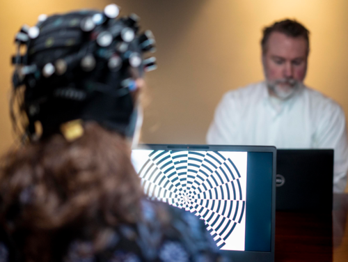 Person undergoing brain testing