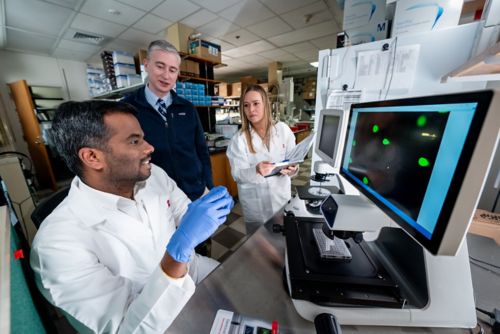 First author Prahalathan Pichavaram, PhD, corresponding author Andrew Murphy, MD, St. Jude Department of Surgery and co-author Carolyn Jablonowski, PhD. 