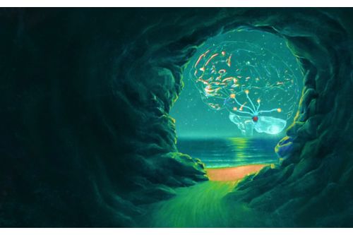 Abstract image of a brain in a cave