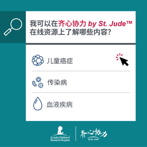 齐心协力 by St. Jude™ 在线资源现已涵盖血液疾病、传染病以及儿童和青少年癌症的相关信息。