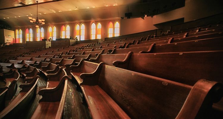 Wooden pews in the Ryman Auditorium, the Mother Church of Country Music in Nashville Tennessee