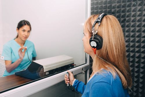 During an audiogram, the person wears earphones and listens for sounds of different pitches and degrees of loudness. 