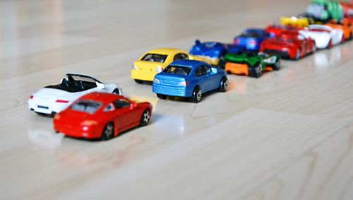 A line of toy cars