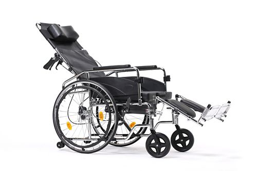A reclining wheelchair is like a standard chair, but the seat back can be reclined as needed.
