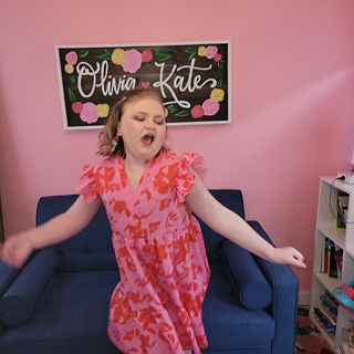 Olivia Thatcher dances and celebrates her 13th birthday with all-pink decorations.