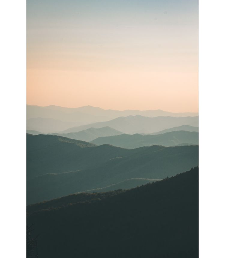 Great Smoky Mountains at sunset, gradient color of cascading mountains