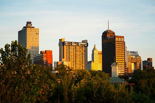 photo of down town memphis at sunset