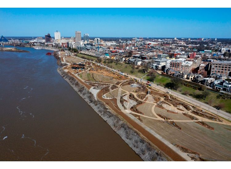 Aerial view of Tom Lee Park under redesign