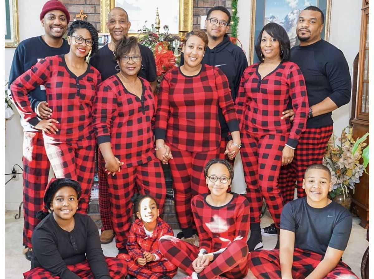 family in matching holiday pajamas