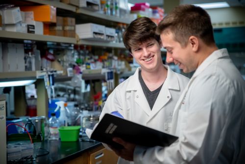 Two male students in lab