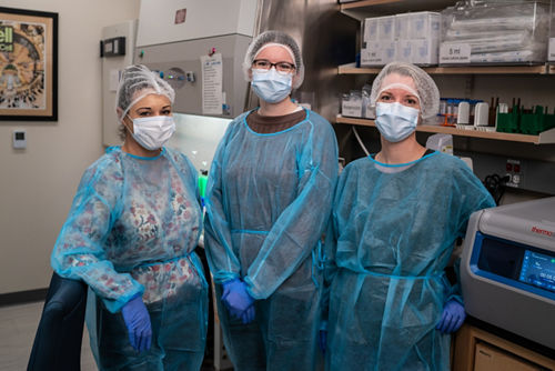 Shannon Sweeney, PhD, (right) and colleagues in the Dyer Lab. 