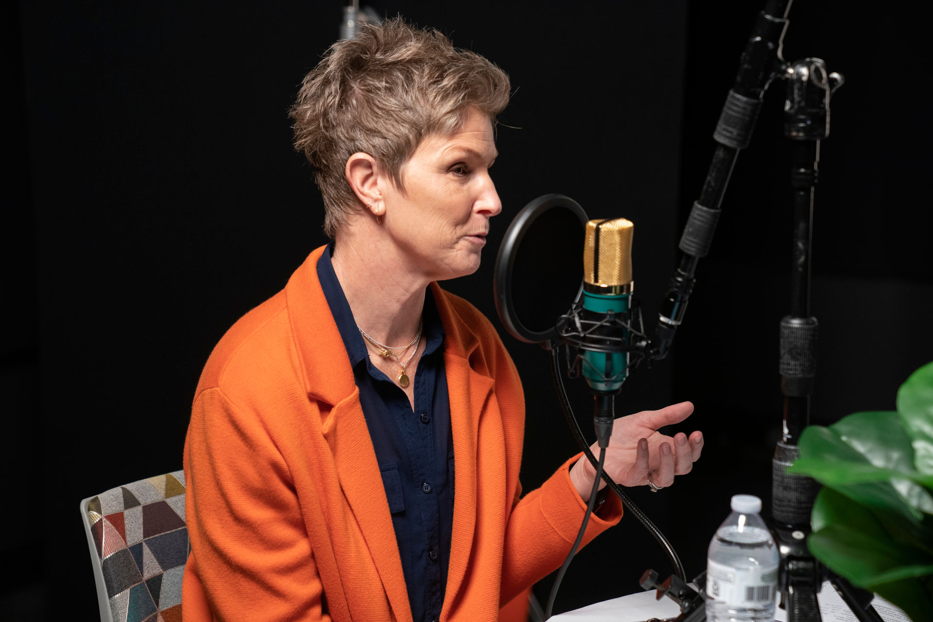 Paula Elsener recording a podcast about Alveolar Soft Part Sarcoma Treatment