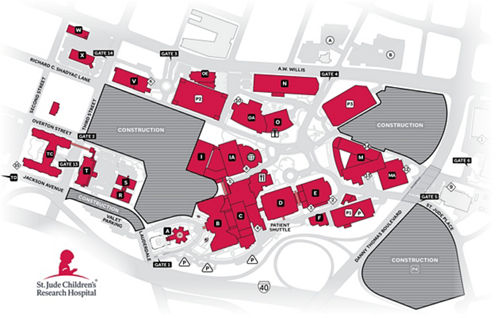 map showing entrance to St. Jude Campus