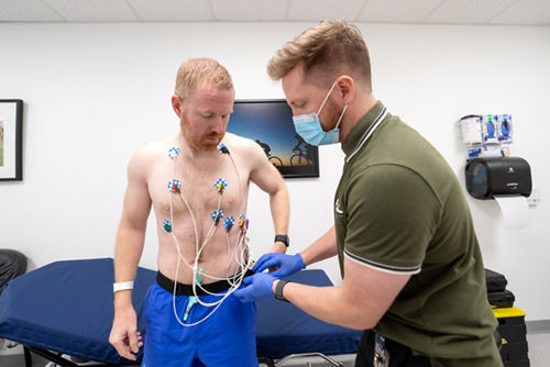 Joshua Parker getting an EKG in human performance lab