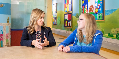 Psychologist advises St. Jude patient, Hannah Leonhardt.