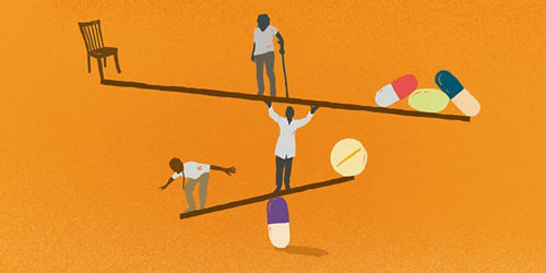 Illustration of how clinicians balance pain management