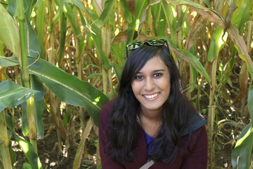 Rahela Aziz-Bose standing in a corn field