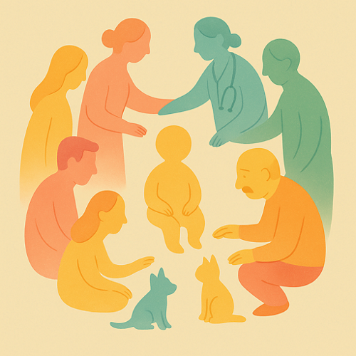 Different people come together to offer care and comfort, reminding us we do not have to face challenges alone.