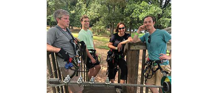 Kriwacki lab members at GoApe ropes course 