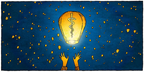 illustration of floating lantern
