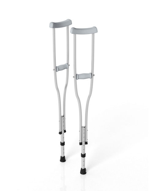 •	Underarm or axillary crutches extend up to the armpit area. When used properly, weight is placed in the handgrip and not in the armpit.