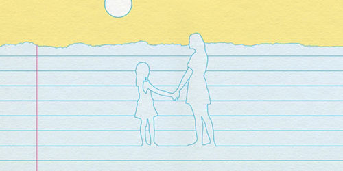 Outline of woman and young girl holding hands