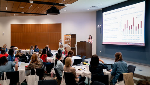 Stephanie Dixon presenting to a group of people